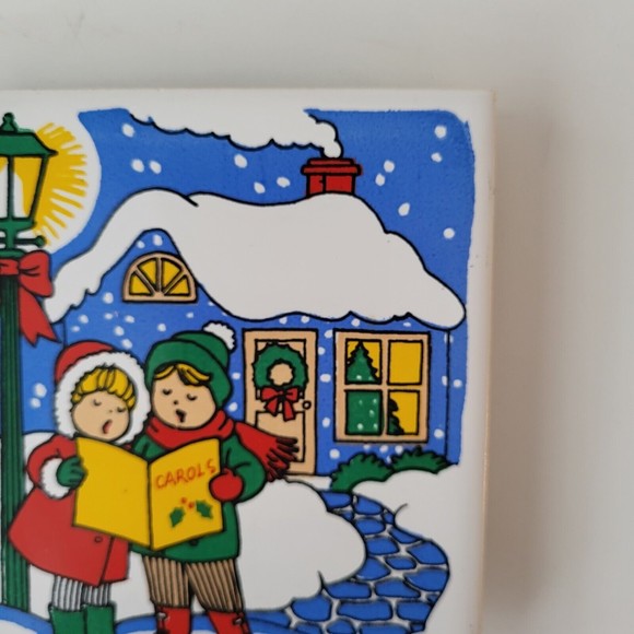 Vintage Christmas Holiday Tile Coaster Trivet 1980s JSNY 1882 - Picture 5 of 6
